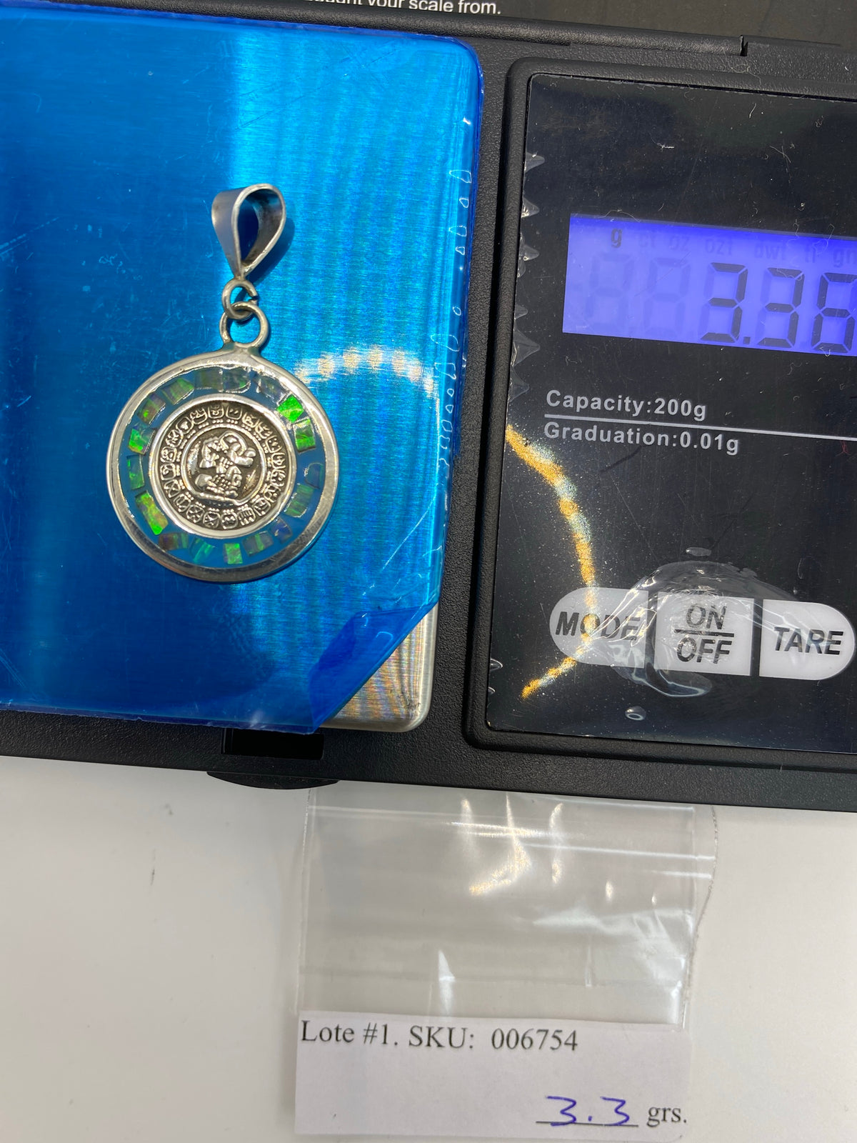 Dije Plata Prehispánico Ópalo de Fuego — Glifo Maya — foto 6