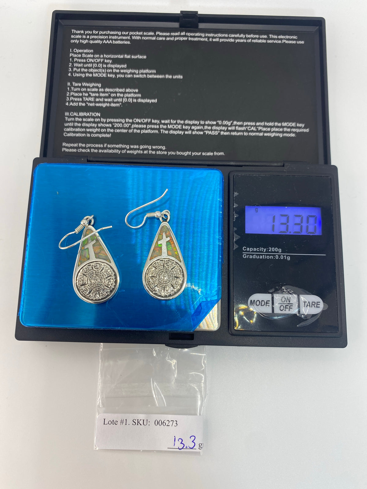 Aretes Plata 950 Cruz Prehispanica Opalo de Fuego Taxco — foto 6
