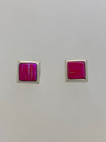 Aretes de plata 925 con ópalo de fuego rosa, postes, en par