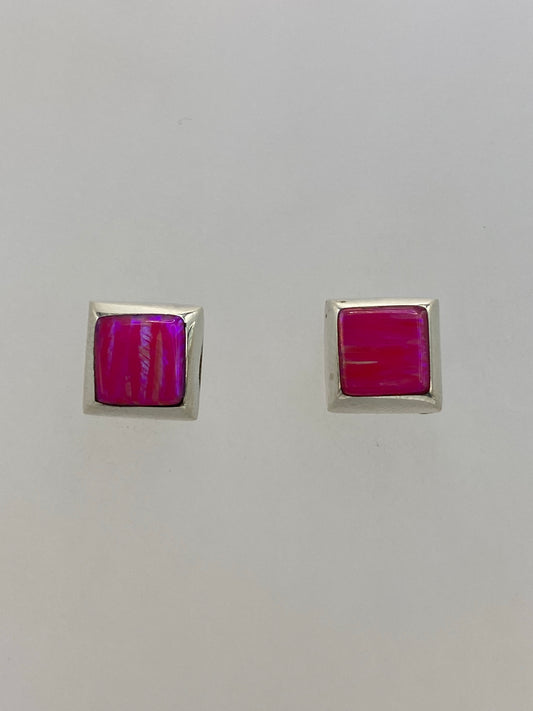 Aretes de plata 925 con ópalo de fuego rosa, postes, en par