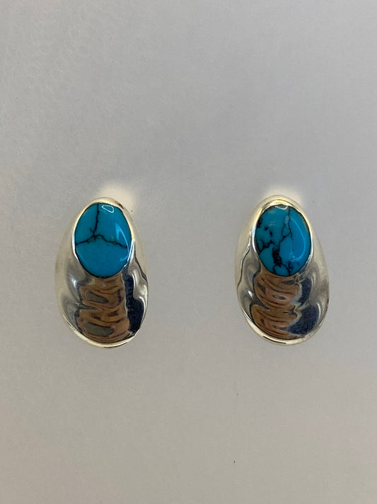 Par de aretes de plata 925 con turquesa multicolor engastada, vista frontal