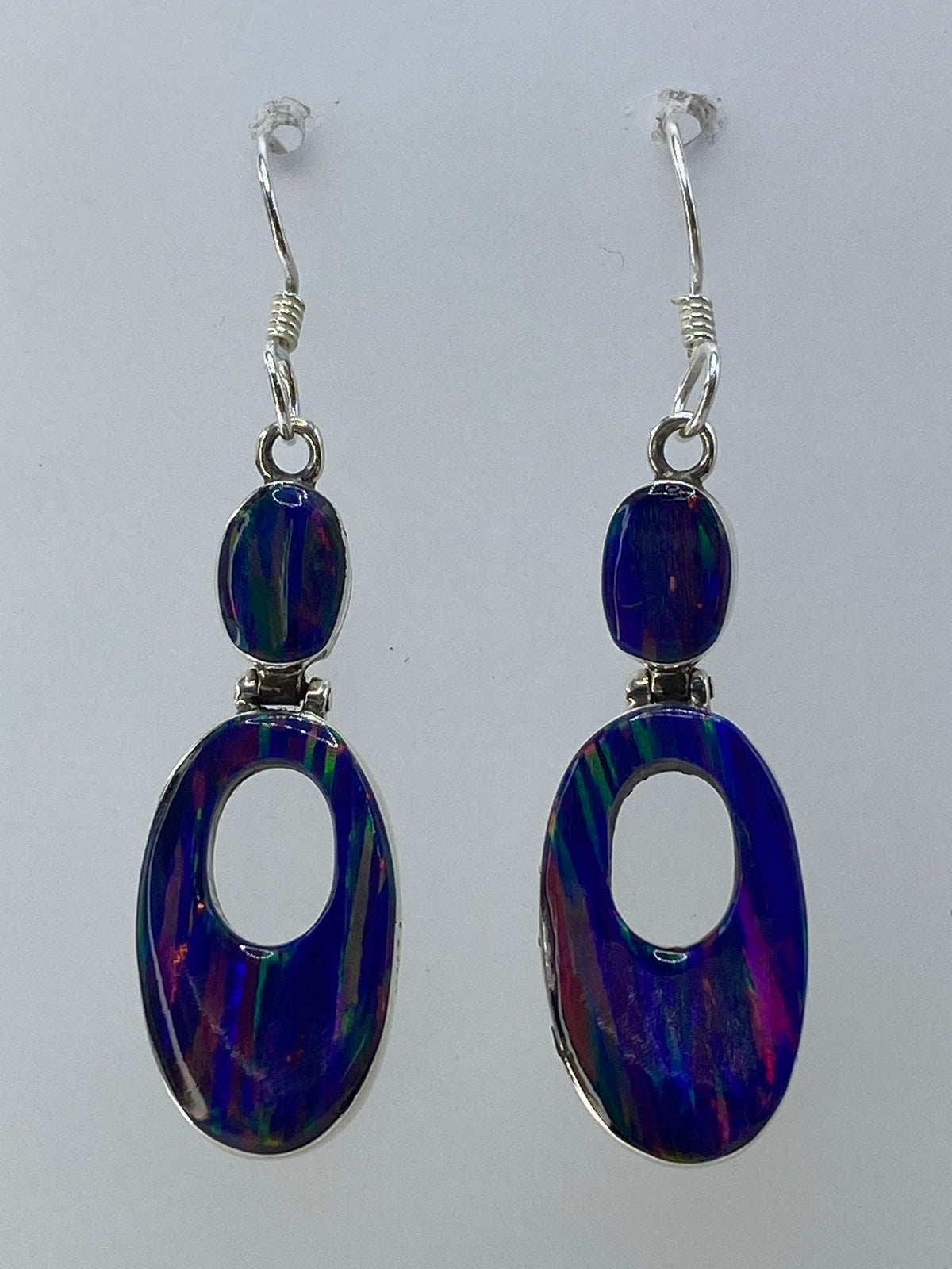 Aretes de plata 950 con ópalo de fuego multicolor, largos 4.1 cm, gancho de plata