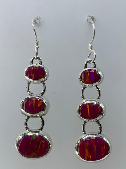 Par de aretes de plata 925 con ópal de fuego multicolor en cascada, largo 4.1 cm