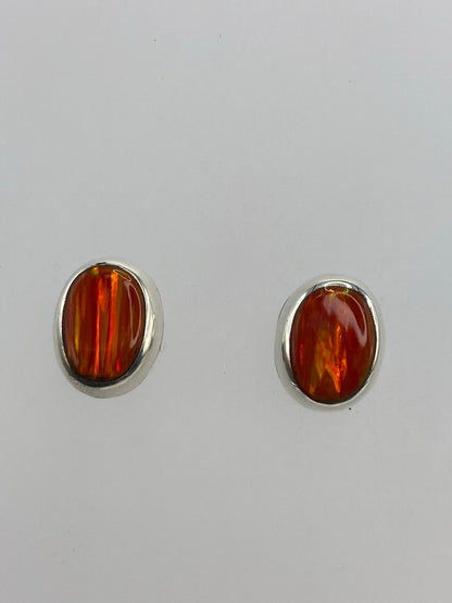 Par de aretes de plata 925 con Ópalo de Fuego naranja, engastados a mano