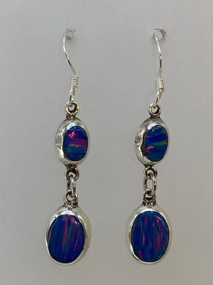Par de aretes de plata con ópalo de fuego multicolor en cascada, 4.2 cm de largo