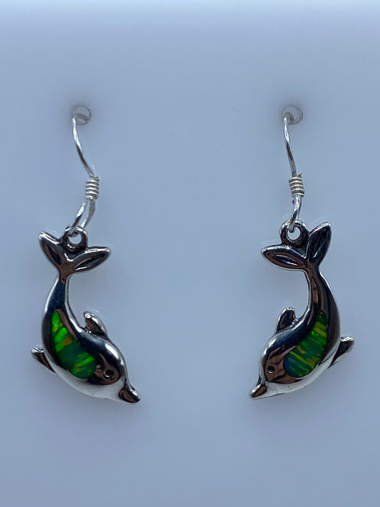 Par de aretes de plata 950 con ópalo de fuego verde limón, colgando en gancho plateado