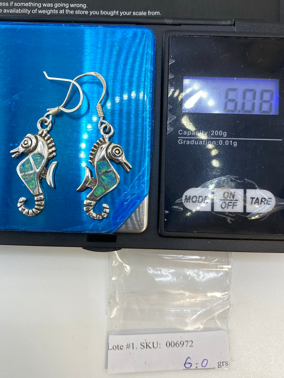 Aretes de Plata con Ópalo de Fuego — Caballito de Mar Taxco — foto 6