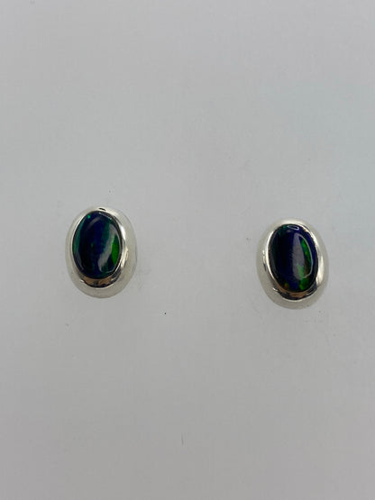 Aretes de plata 925 con ópalo de fuego multicolor, 1.3 cm de largo, cierre de presión