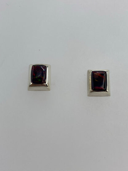 Aretes de ópalo de fuego engastados en plata 925, cierre de poste y mariposa