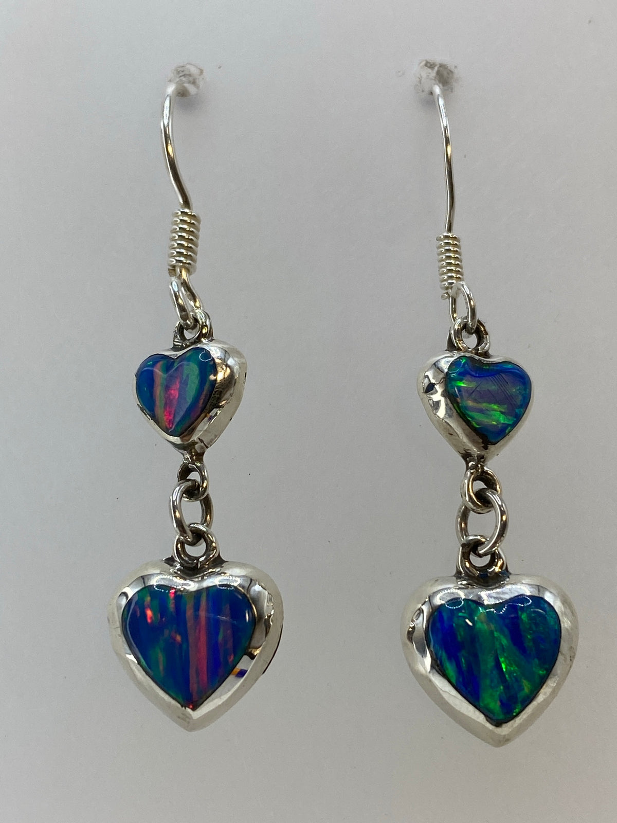 Aretes de plata con ópalo de fuego multicolor, 4 cm de largo, gancho de plata 925