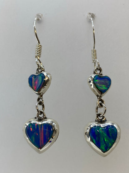 Aretes de plata con ópalo de fuego multicolor, 4 cm de largo, gancho de plata 925