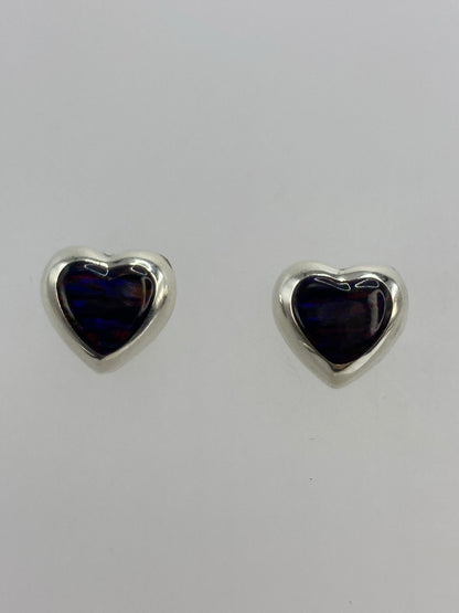 Par de aretes de plata 925 con ópalo de fuego negro, engastados a mano