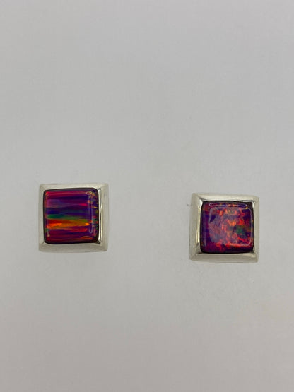 Aretes de plata con amatista multicolor púrpura y ámbar en estuche azul
