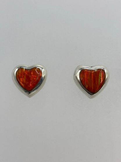 Aretes de plata con ópalo de fuego naranja engastado — Taxco 925