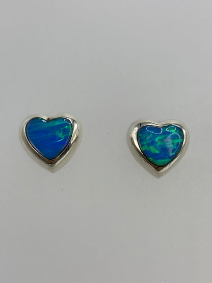 Par de aretes de plata 925 con opalo de fuego azul cielo engastados a mano