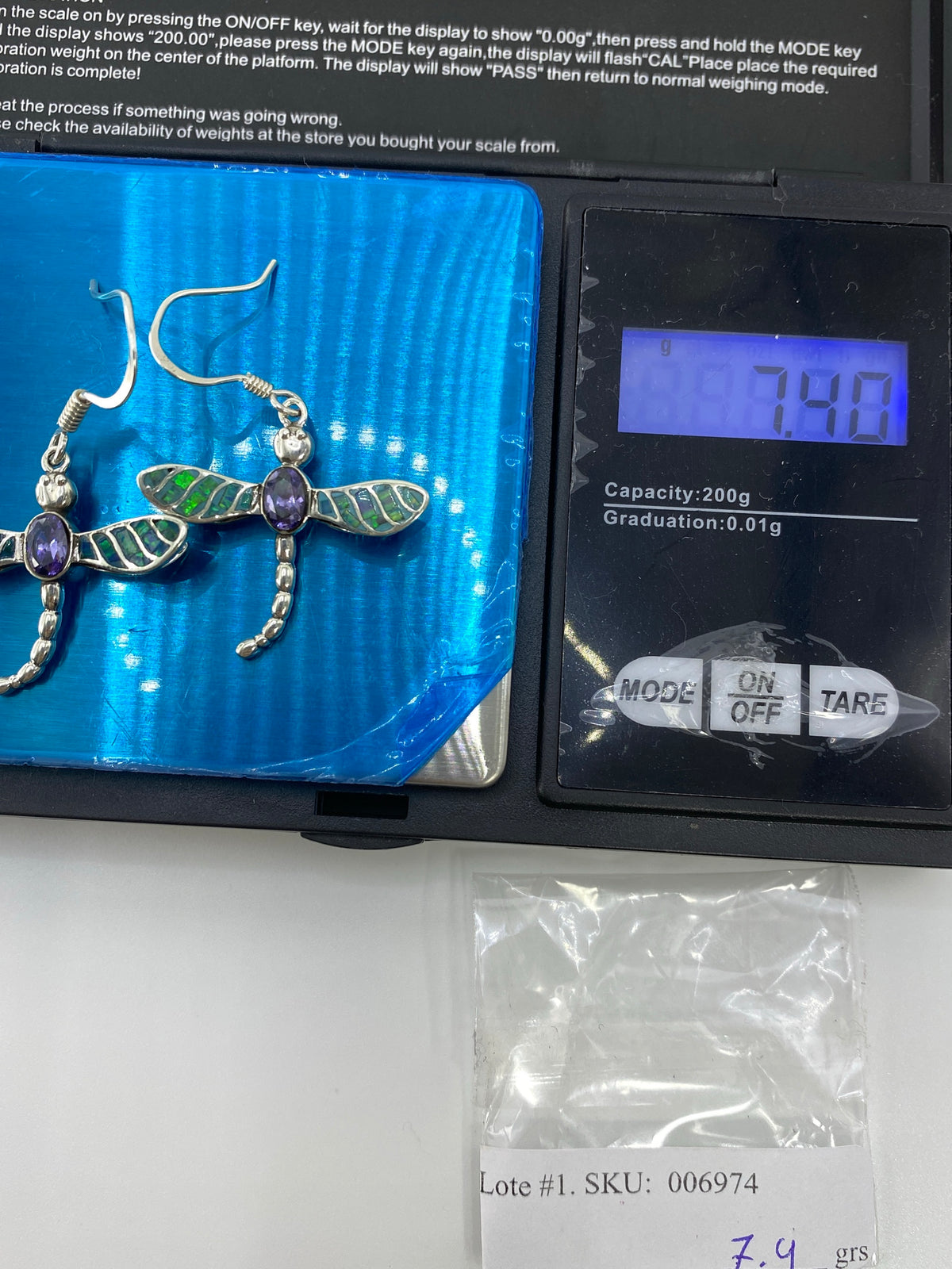 Aretes Libelula Plata 950 Opalo de Fuego Verde — foto 6