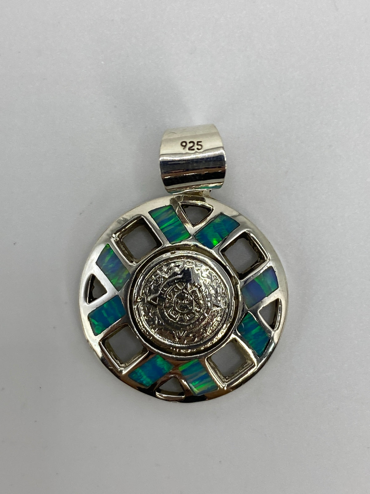 Dije Plata Calendario Azteca con Ópalo de Fuego — foto 5