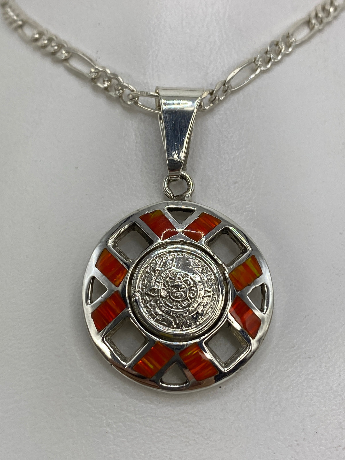 Dije de plata 925 con ópalo de fuego naranja, 4 cm de largo, engastado a mano en Taxco
