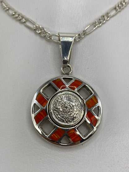 Dije de plata 925 con ópalo de fuego naranja, 4 cm de largo, engastado a mano en Taxco