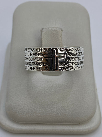Anillo de plata 925 con cruz religiosa en relieve grabada en la banda, talla 10