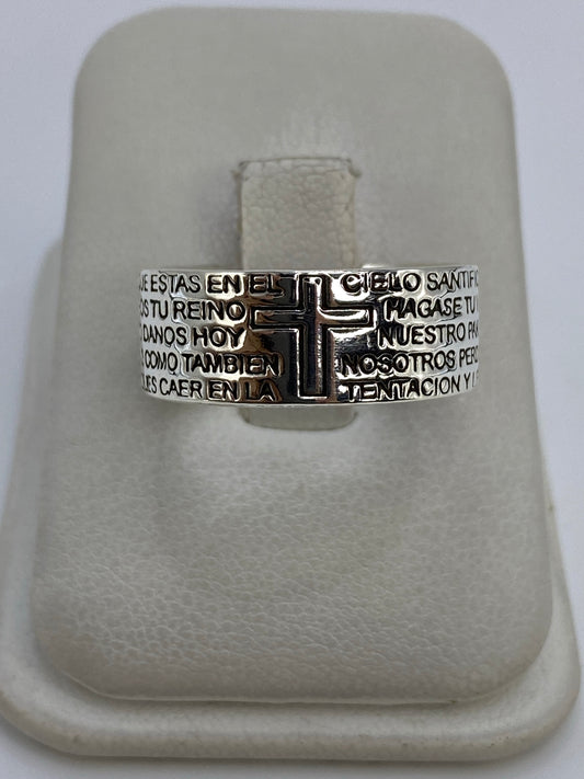 Anillo de plata 925 con cruz religiosa en relieve grabada en la banda, talla 10