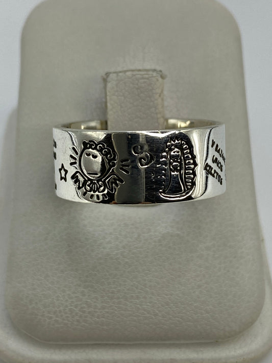 Anillo de plata 925 con grabado prehispánico de sol y serpiente, talla 10