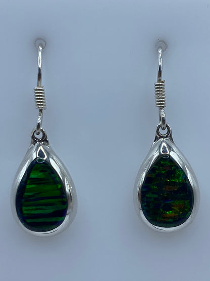 Par de aretes de plata 925 con Ópalo de Fuego verde oscuro, gancho de acero quirúrgico, de 3.4 cm