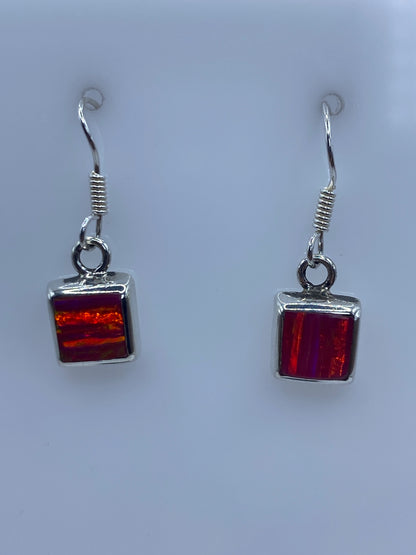 Par de aretes de plata 925 con ópalo de fuego rosa brillante engastado a mano, ganchos de plata
