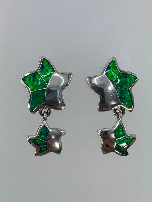 Par de aretes de plata 925 con ópalo de fuego verde limón engastado a mano