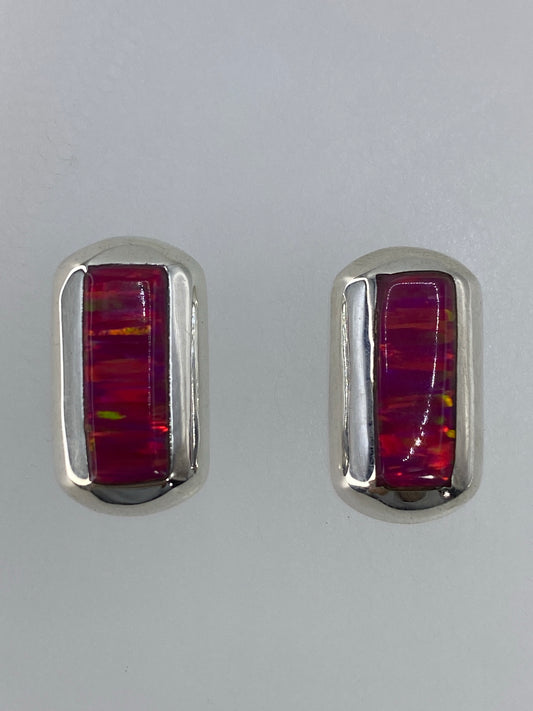 Par de aretes de plata 925 con ópalo de fuego multicolor engastado a mano