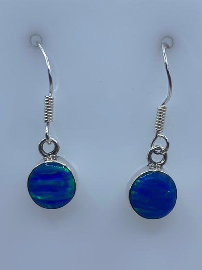 Par de aretes de plata 925 con ópalo de fuego azul, 2.8 cm de largo
