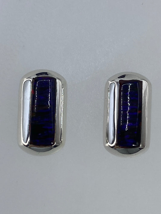 Aretes de plata 925 con ópalo de fuego multicolor en tonos verdes y rojos