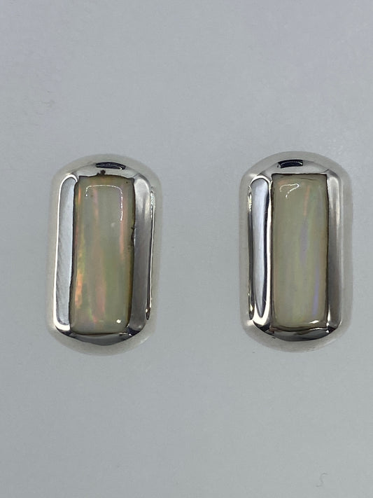 Aretes de plata 925 con ópalo de fuego multicolor, par completo con cierre de tuerca