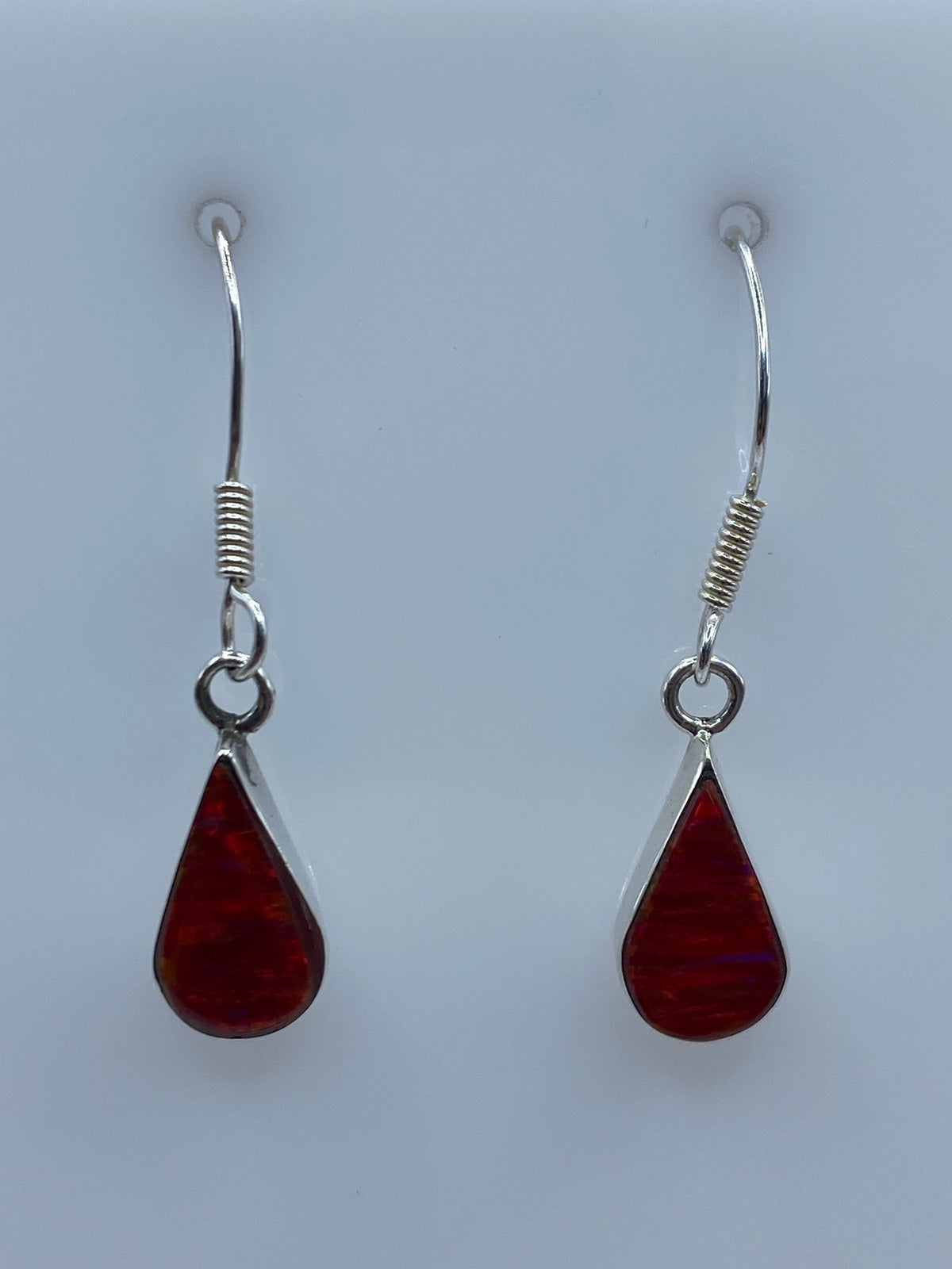 Par de aretes de plata con Ópalo de Fuego rojo brillante, colgantes