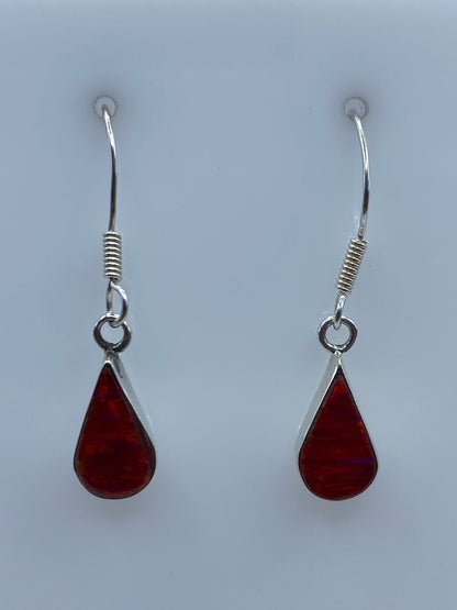 Par de aretes de plata con Ópalo de Fuego rojo brillante, colgantes