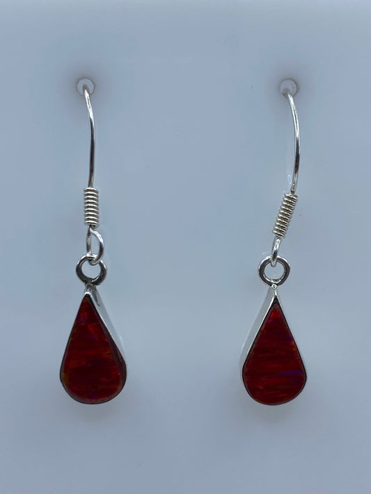 Par de aretes de plata con Ópalo de Fuego rojo brillante, colgantes