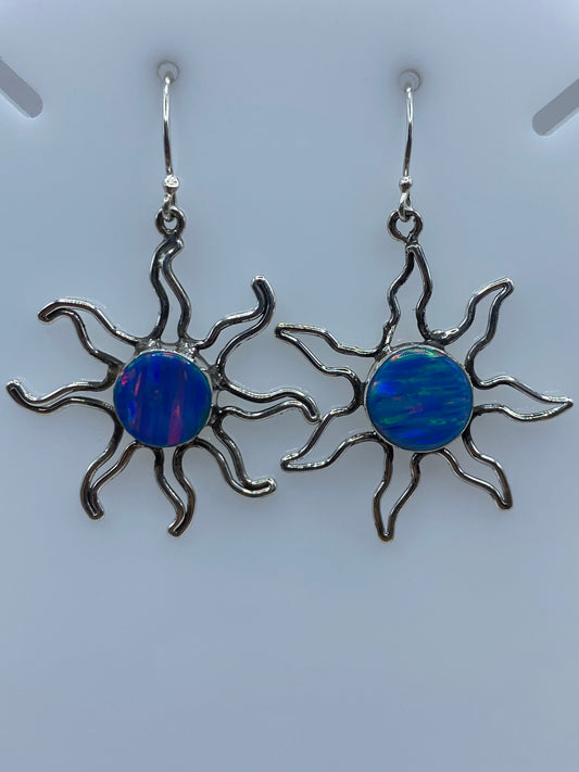 Par de aretes de plata con Ópalo de Fuego azul cielo en forma de tentáculos