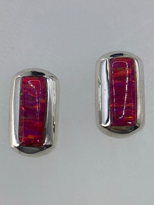 Par de aretes de plata 925 con ópalo de fuego rosa de 1.4 cm