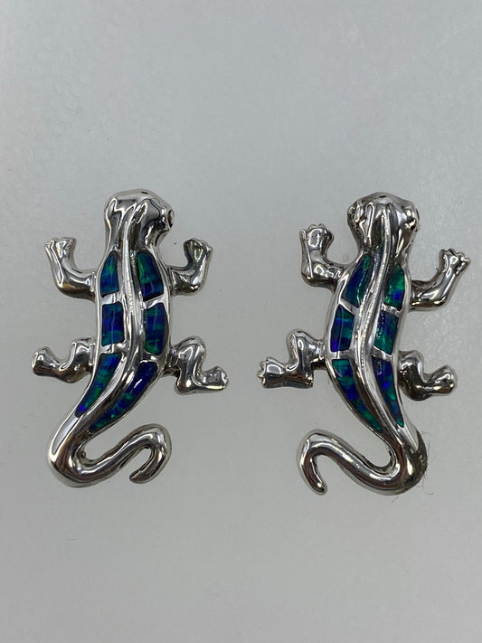 Par de aretes de plata 925 con ópalo de fuego multicolor engastado a mano