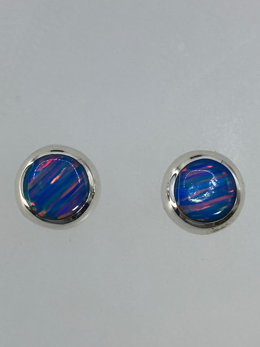 Par de aretes de plata 925 con ópalo de fuego multicolor en poste