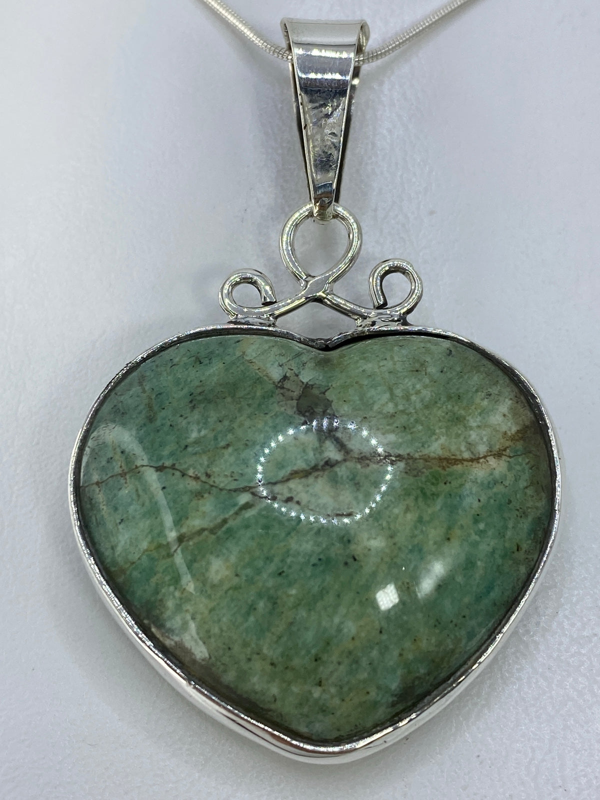 Dije de Plata 950 Corazón con Piedra Verde Olivo — foto 2