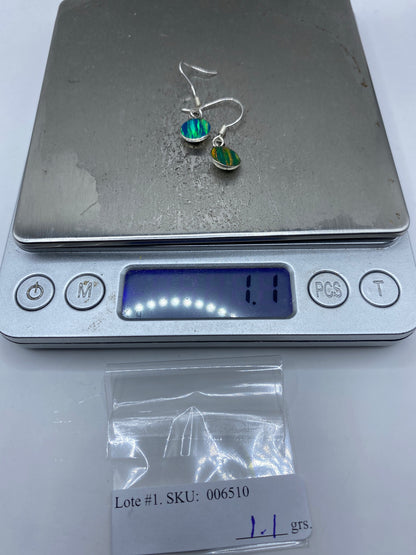 Aretes Plata Ópalo de Fuego — Destellos Verdes y Azules — foto 6