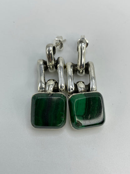 Aretes Malaquita Plata Taxco — Verde profundo — foto 5