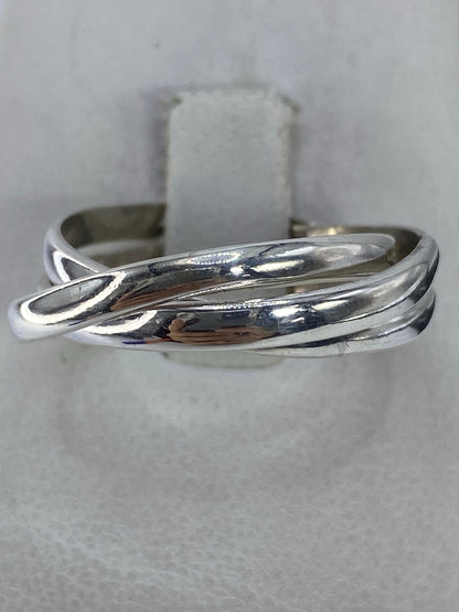 Anillo de plata 925 con 3 bandas entrelazadas, pulido a espejo