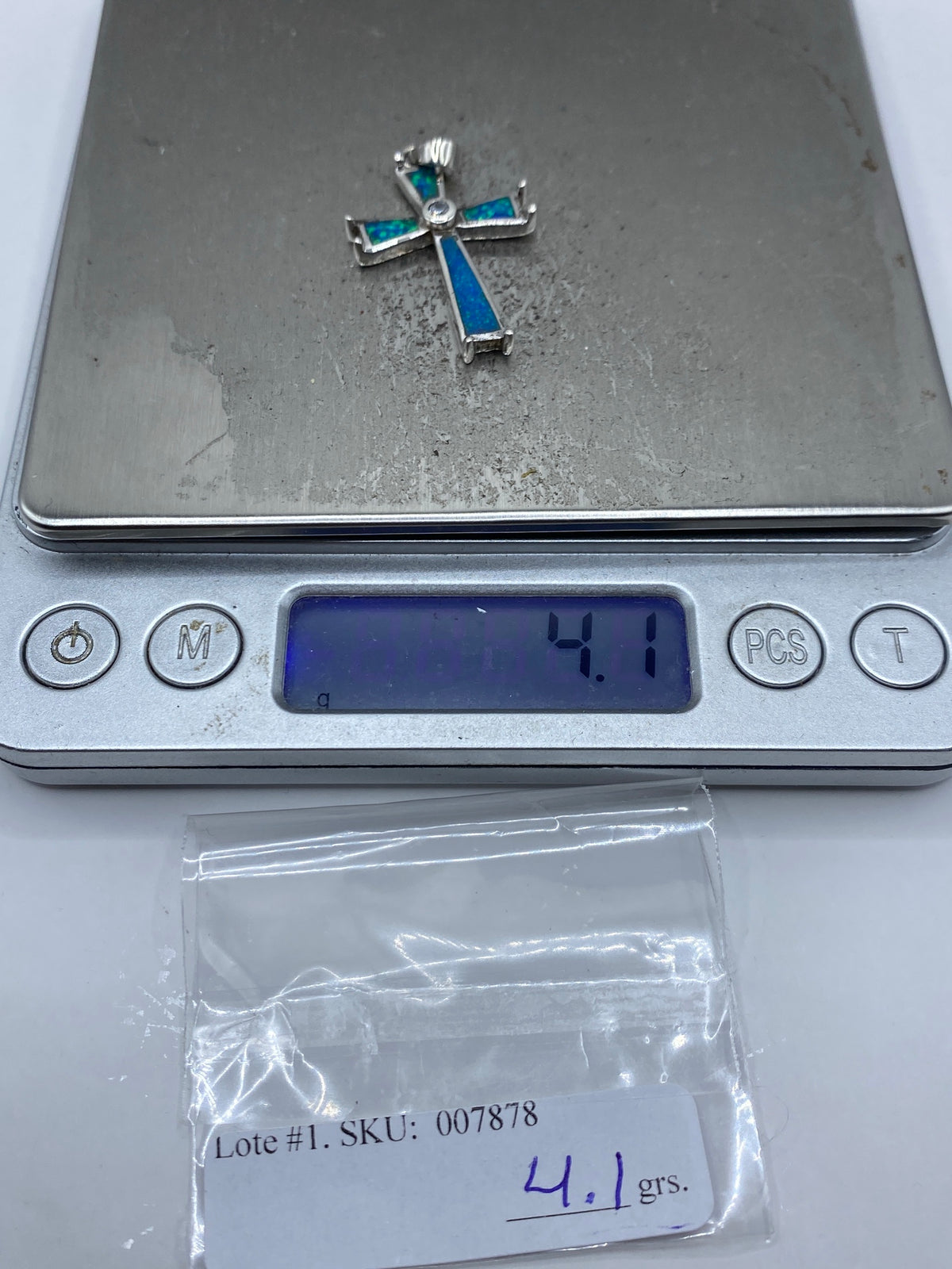 Dije Cruz de Plata con Ópalo Azul — Taxco 925 — foto 6