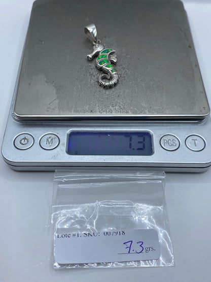 Dije Caballito de Mar Plata 950 Opalo de Fuego Verde — foto 6