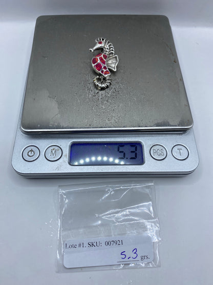Dije Caballito de Mar Ópalo de Fuego Rosa — Plata 925 — foto 6