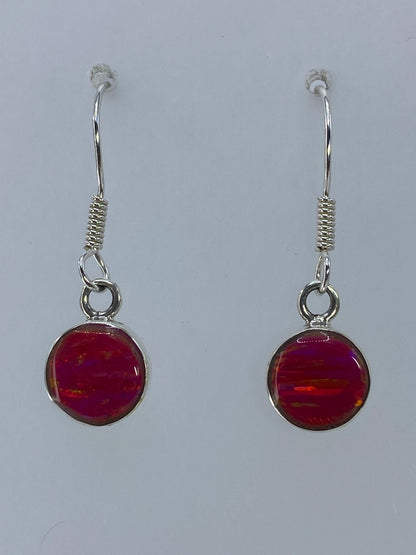 Par de aretes de plata 925 con ópalo de fuego color rosa en gancho francés