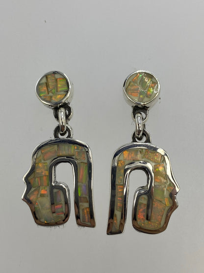 Par de aretes plata 925 ópalo de fuego blanco diseño geométrico de Taxco