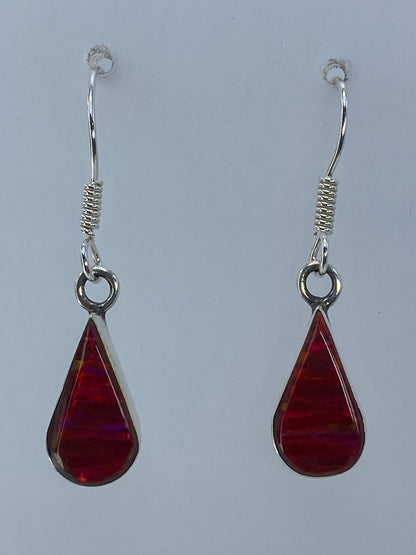 Aretes de plata 950 con ópalo de fuego rojo de 3 cm, engastados a mano